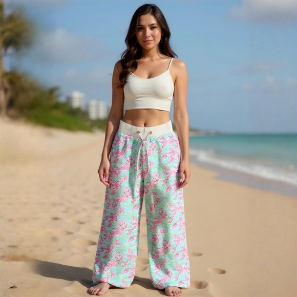 Lilly Pulitzer ✦ Lobstah Roll Linen Beach Pants ✦ XS Wide Leg Drawstring Waist - Picture 11 of 13